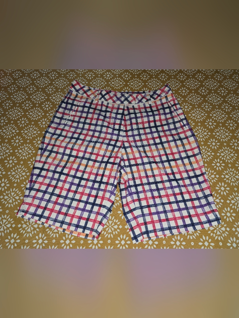 Lady Hagen Plaid Bermuda Shorts with Blue, Purple And Red Checks